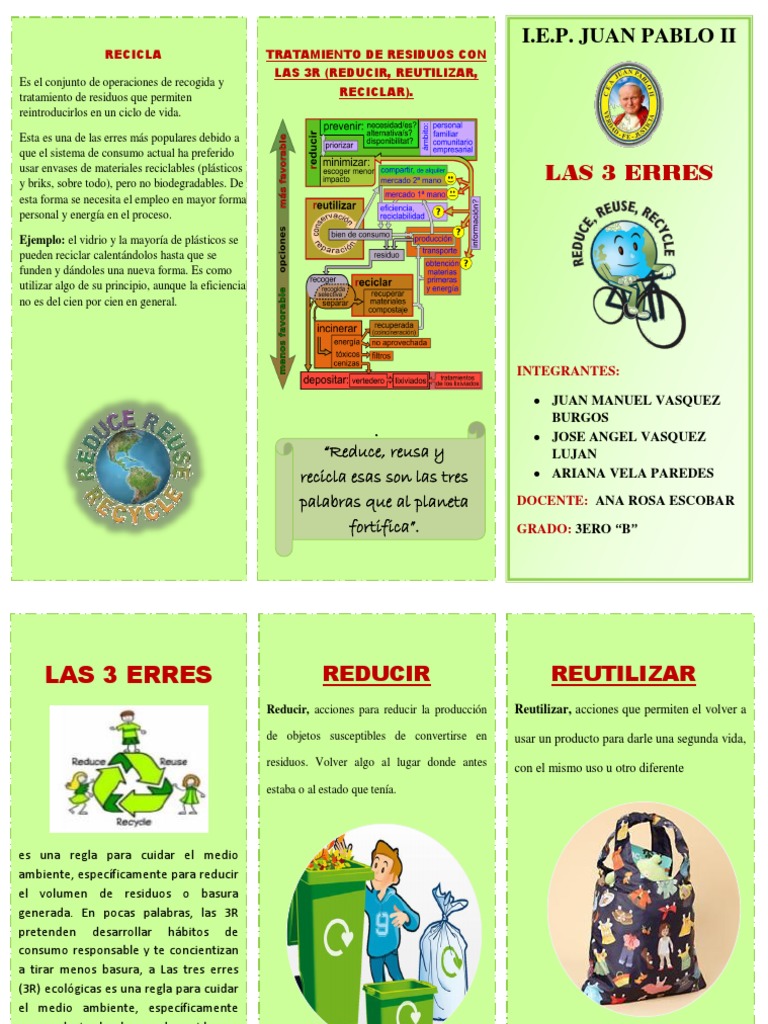 Tríptico Educativo sobre las 3 R | PDF | Reciclaje | Residuos