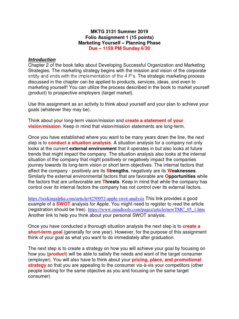 Folio Assignment 27 Instructions  PDF  Swot Analysis  Marketing