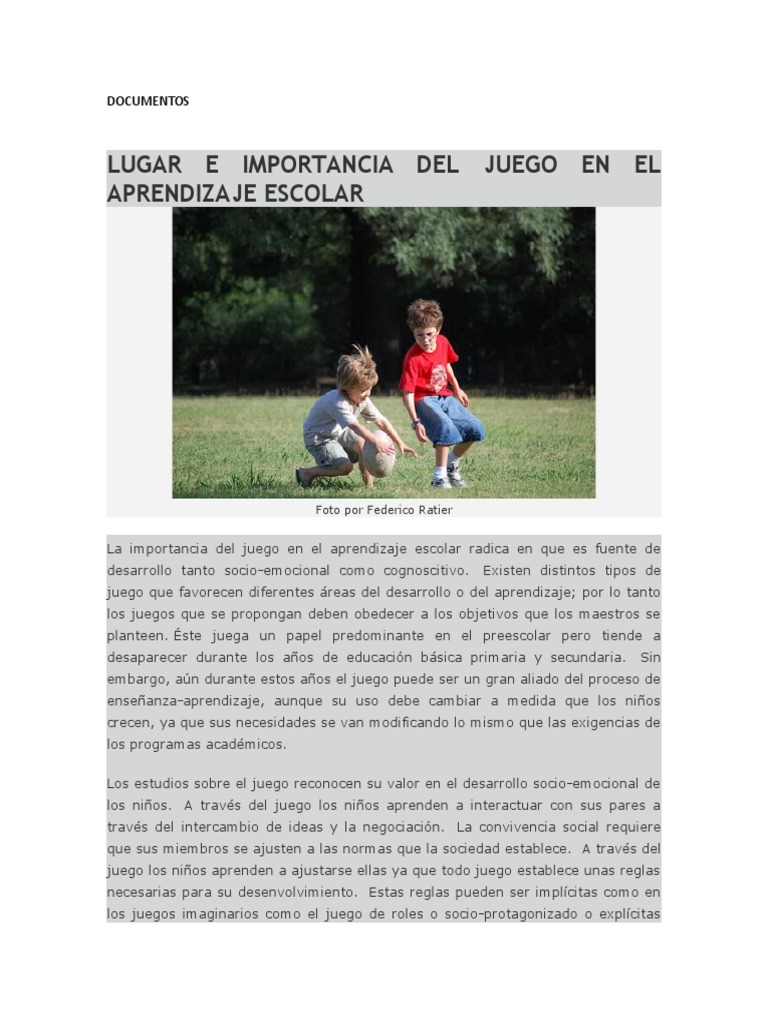 El Juego y Aprendizaje Escolar | PDF | Educación de la primera infancia ...