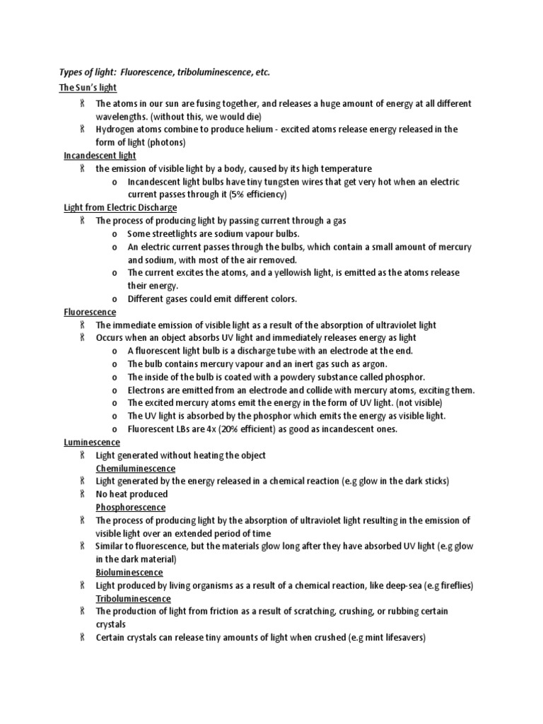 Types of Light PDF Fluorescence Incandescent Light Bulb