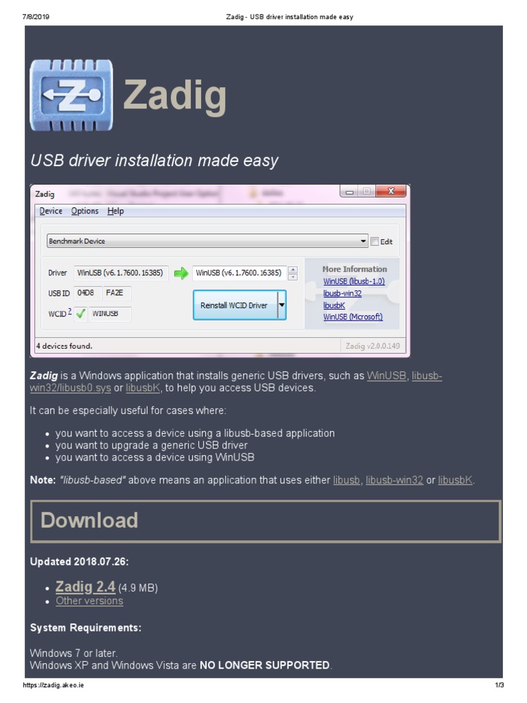 Zadig 2.4 - USB Driver Installation Made Easy | PDF | Microsoft Windows |  Device Driver