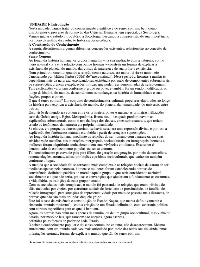 Senso Comum e Conhecimento Científico | PDF | Sociologia | Positivismo
