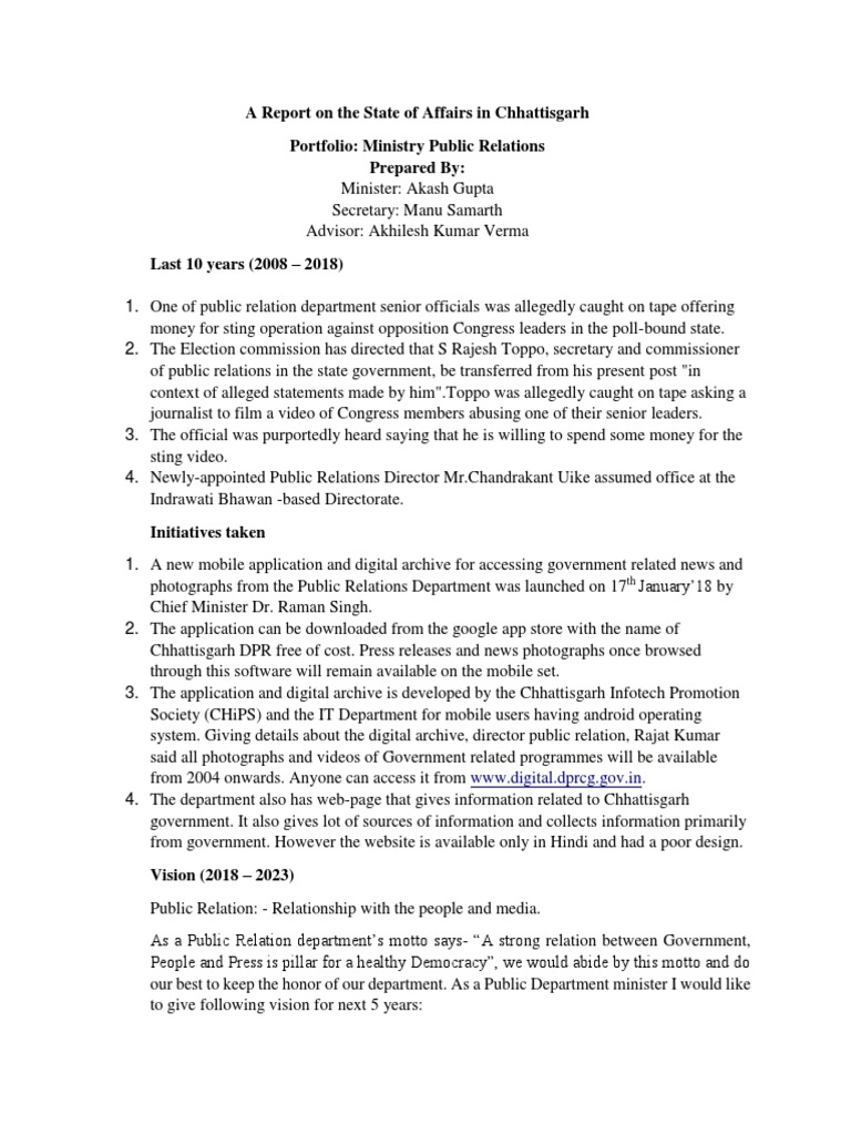 Chhattisgarh Public Relations Report 2018 | PDF | Mobile App ...