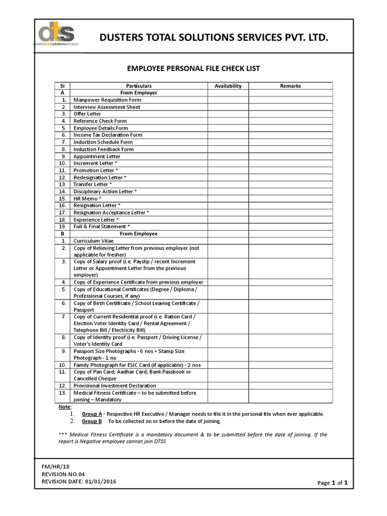 DTSS Employee Personal File Checklist | PDF | Identity Document | Cheque