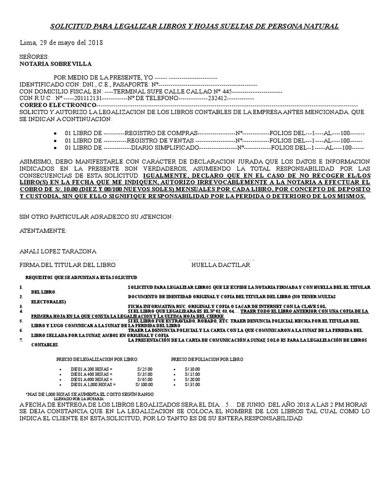 Solicitud Legalizacion De Libros Pn