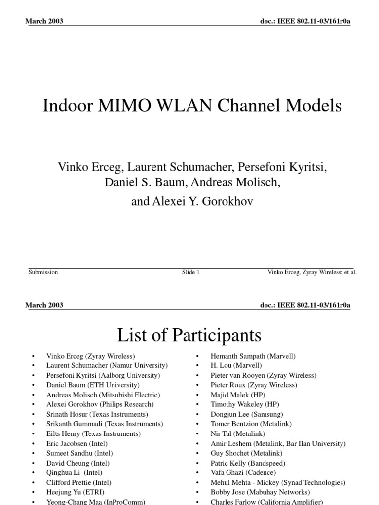 MIMO WLAN Channel Models Overview | PDF | Mimo | Correlation And Dependence