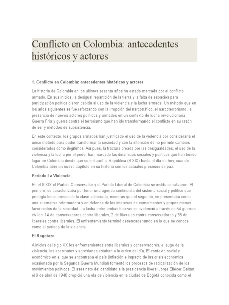 Antecedentes del Conflicto en Colombia | PDF | Colombia | Guerra de ...