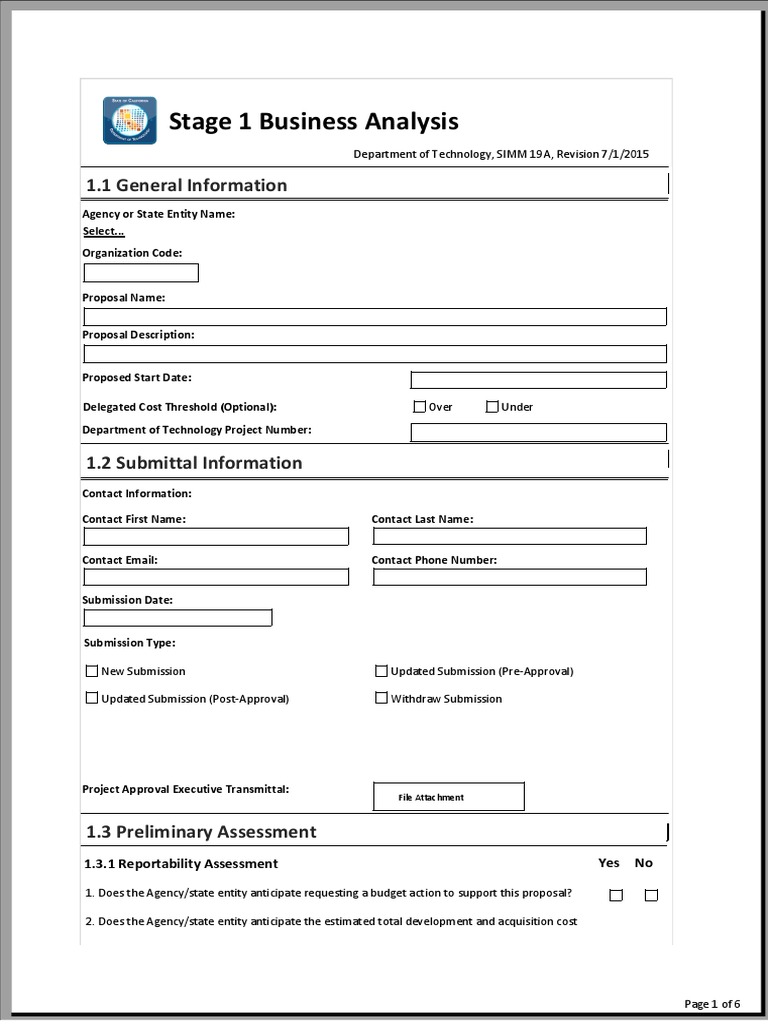 SIMM 19A Stage 1 Business Analysis Form | PDF | Information Security ...