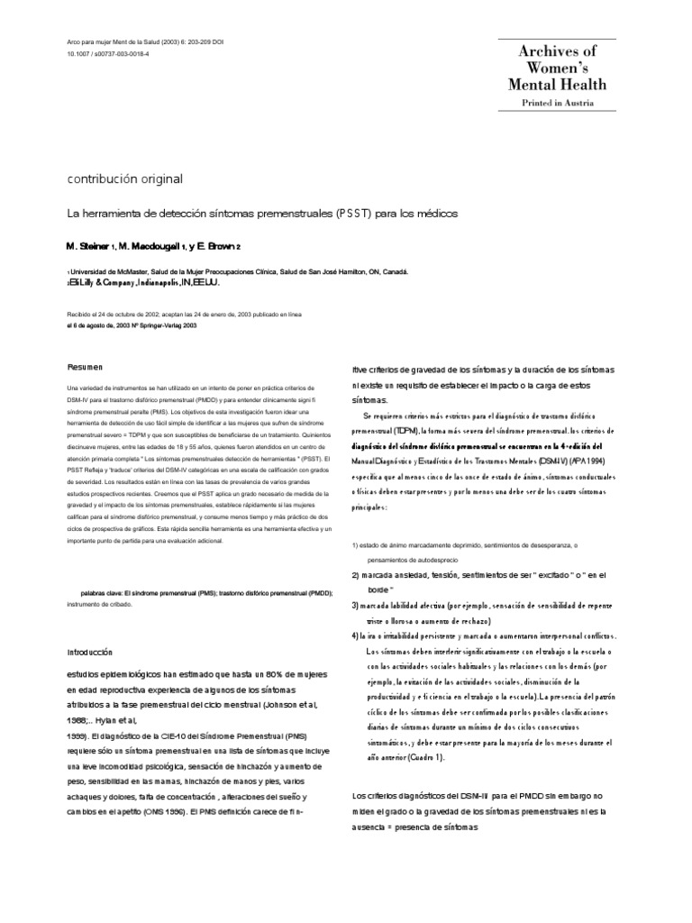 Herramienta PSST para Diagnóstico de PMS | PDF | Síndrome premenstrual ...