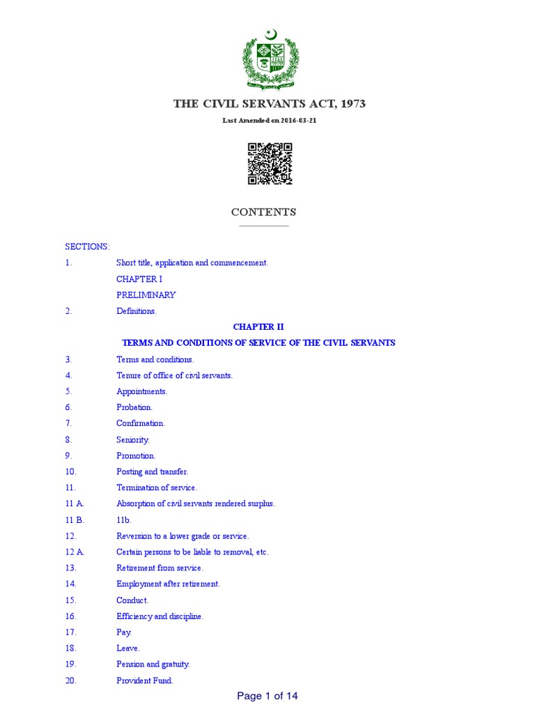 The Civil Servants Act, 1973 PDF | PDF | Devolution | Federal ...