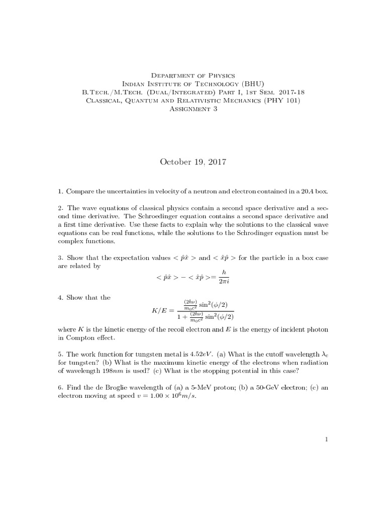 IITBHU Physics Assignmnet2 | PDF | Physical Phenomena | Particle Physics