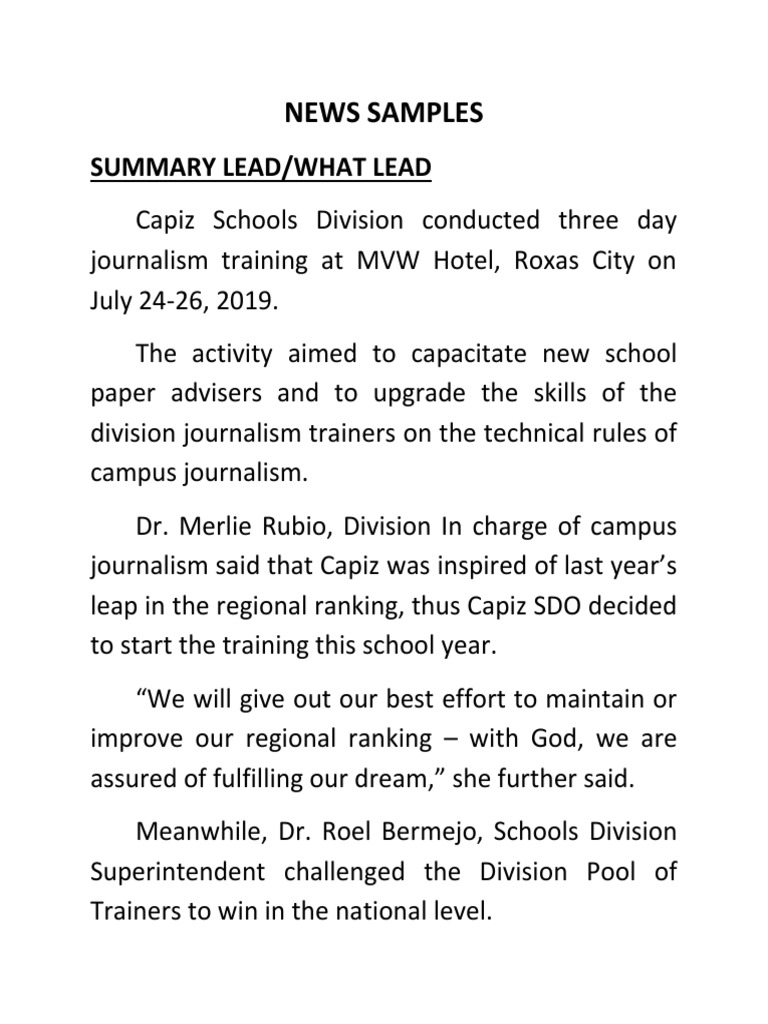 Capiz Schools Journalism Training 2019 | PDF