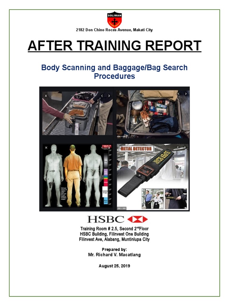 After Training Report Body Scanning and Baggage/Bag Search Procedures
