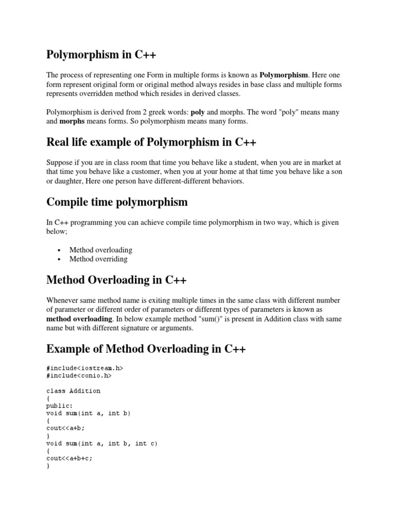 Polymorphism in C++ Explained | PDF | Teaching Methods & Materials