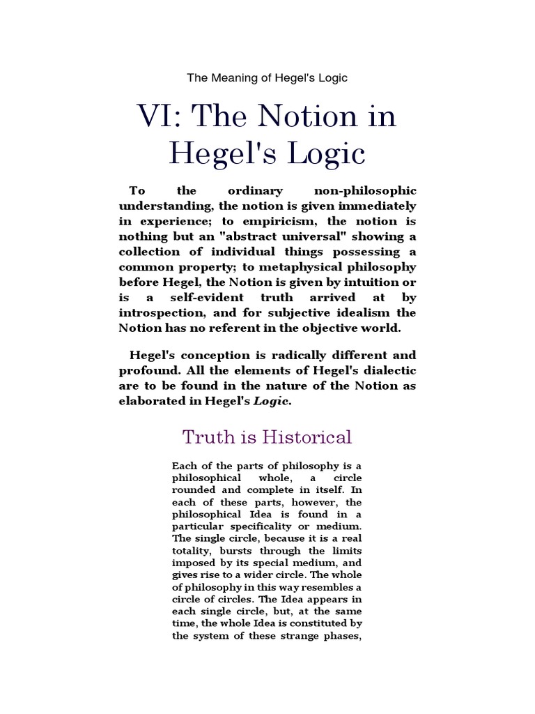 VI: The Notion in Hegel's Logic: Truth Is Historical | PDF | Georg ...