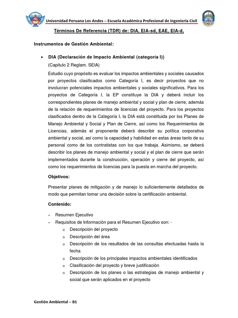 Términos de Referencia para EIA y DIA | PDF | Evaluación de impacto ...