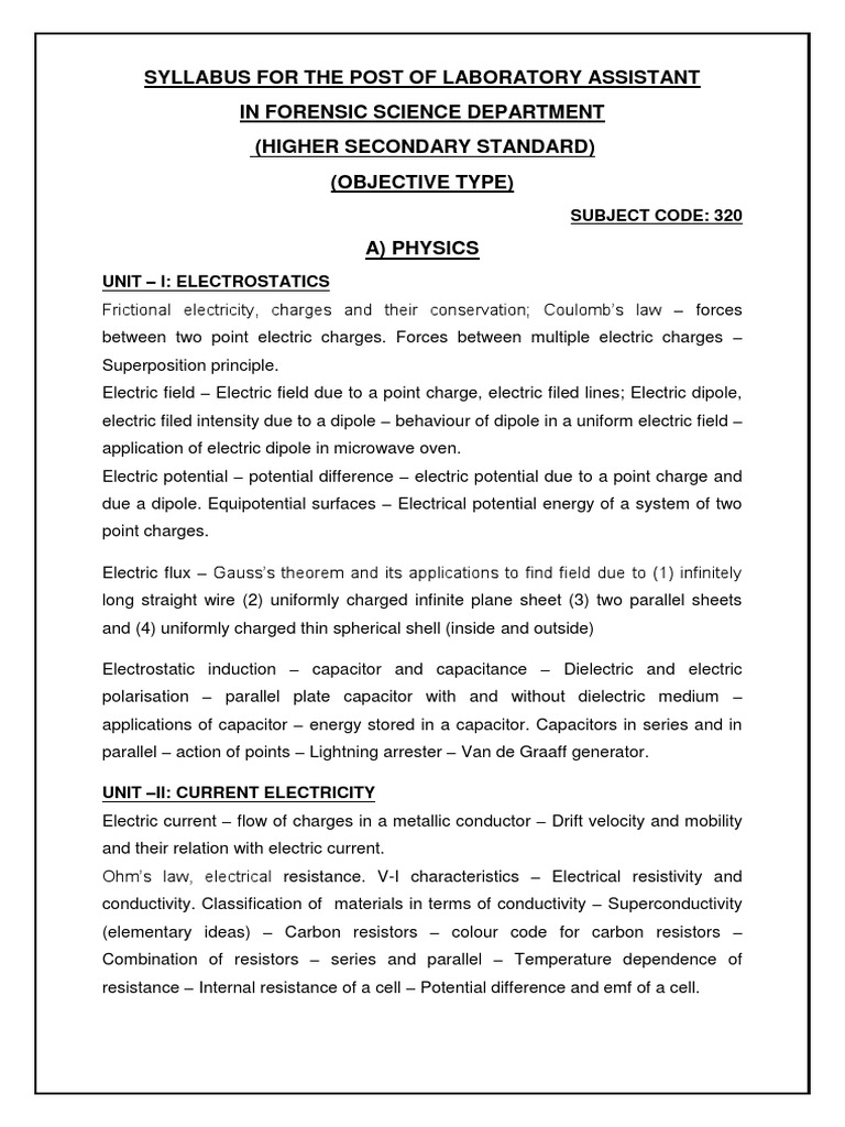 Forensic Science Lab Assistant Syllabus | PDF | Nuclear Physics ...