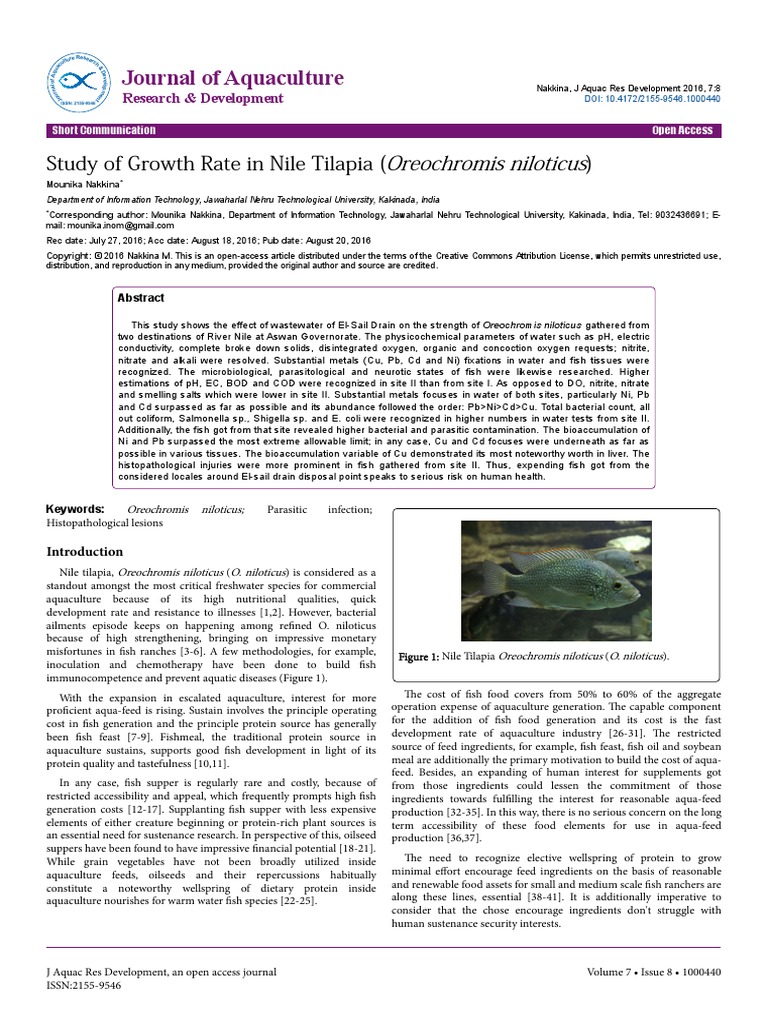 Study of Growth Rate in Nile Tilapia Oreochromis Niloticus 2155 9546