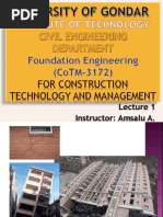 For Construction Technology and Management: Instructor: Amsalu A