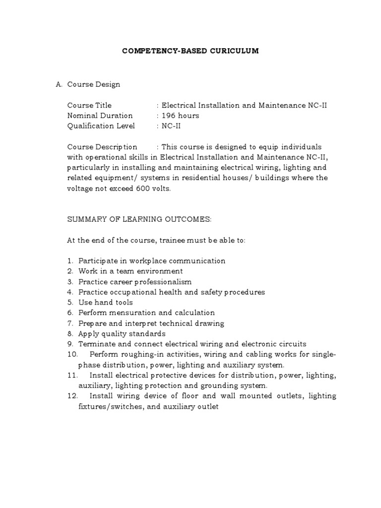 Electrical Installation Course Overview | PDF | Electrical Wiring ...