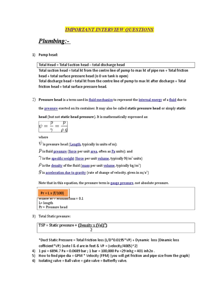 Plumbing Interview Questions Overview | PDF | Plumbing | Hvac