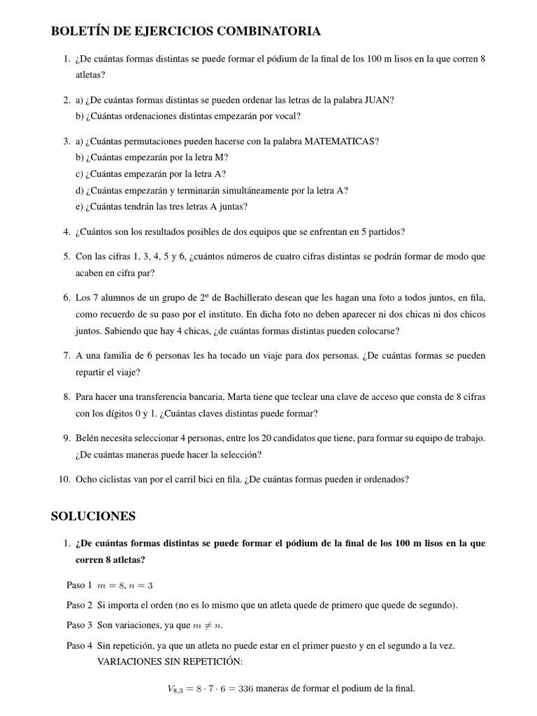 Ejercicios de Permutaciones y Combinaciones | PDF | Permutación ...