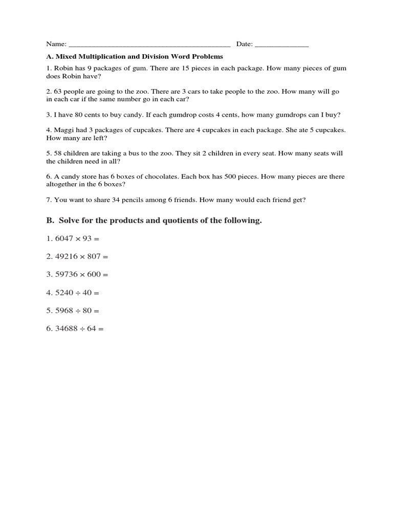 Mixed Multiplication & Division Problems | PDF | Art