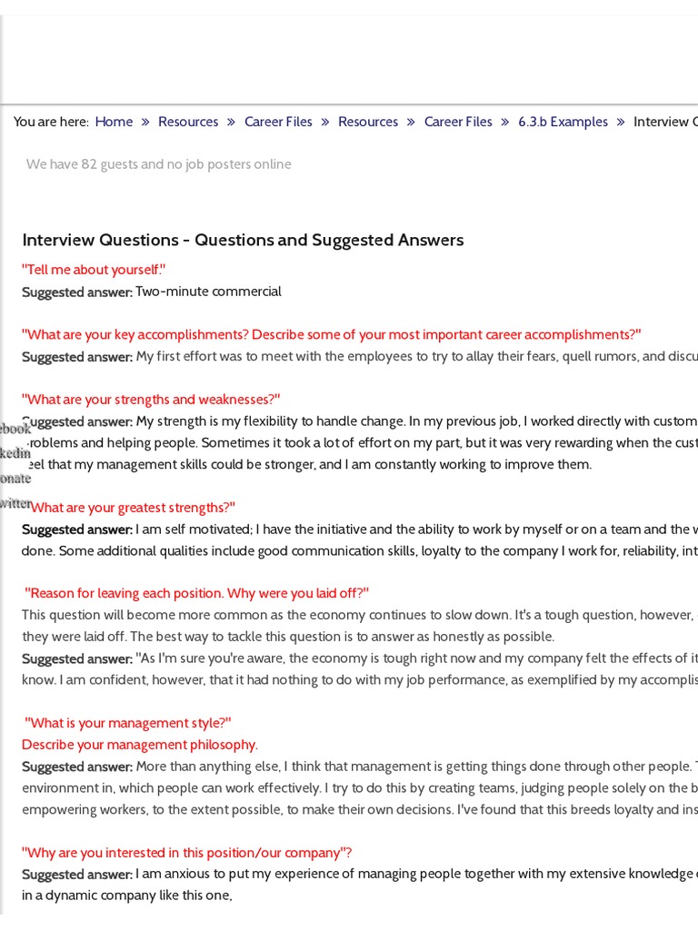 Interview Questions - Questions and Suggested Answers | PDF | Question ...