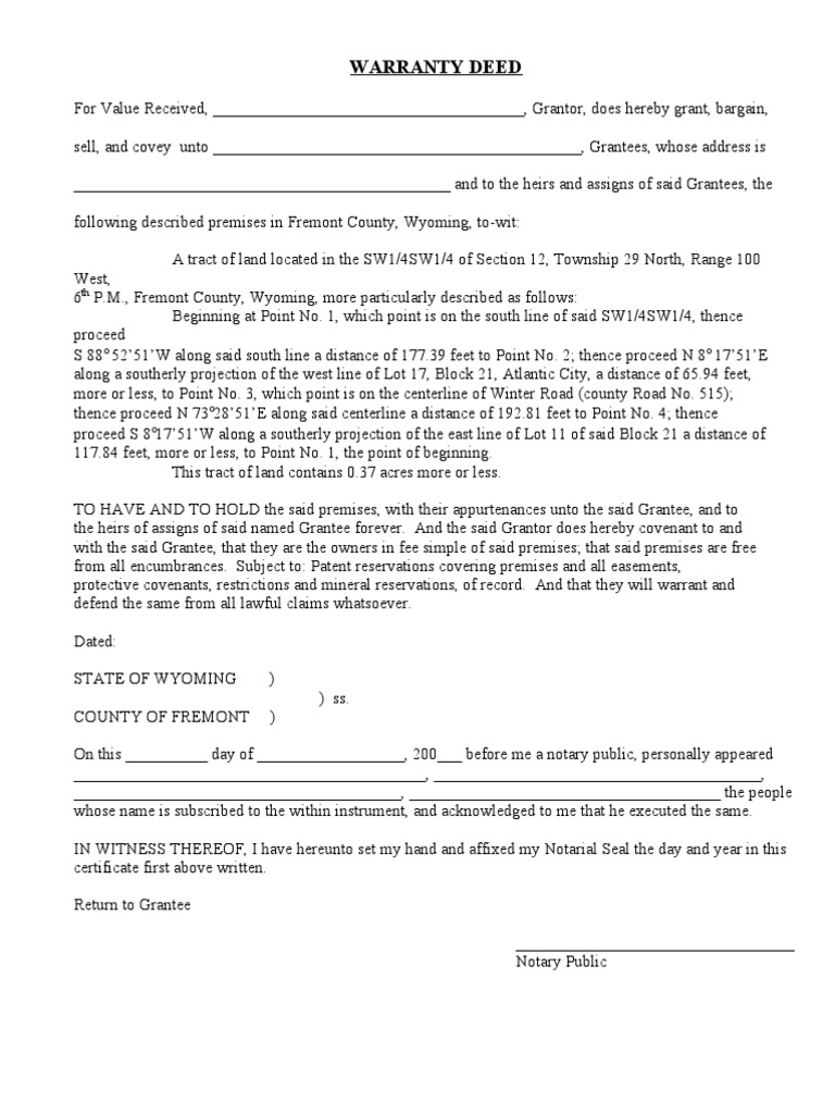 Warranty Deed Covenant (Law) Deed