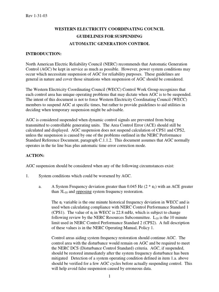 AGC Suspension Guidelines by NERC | PDF | Electrical Engineering