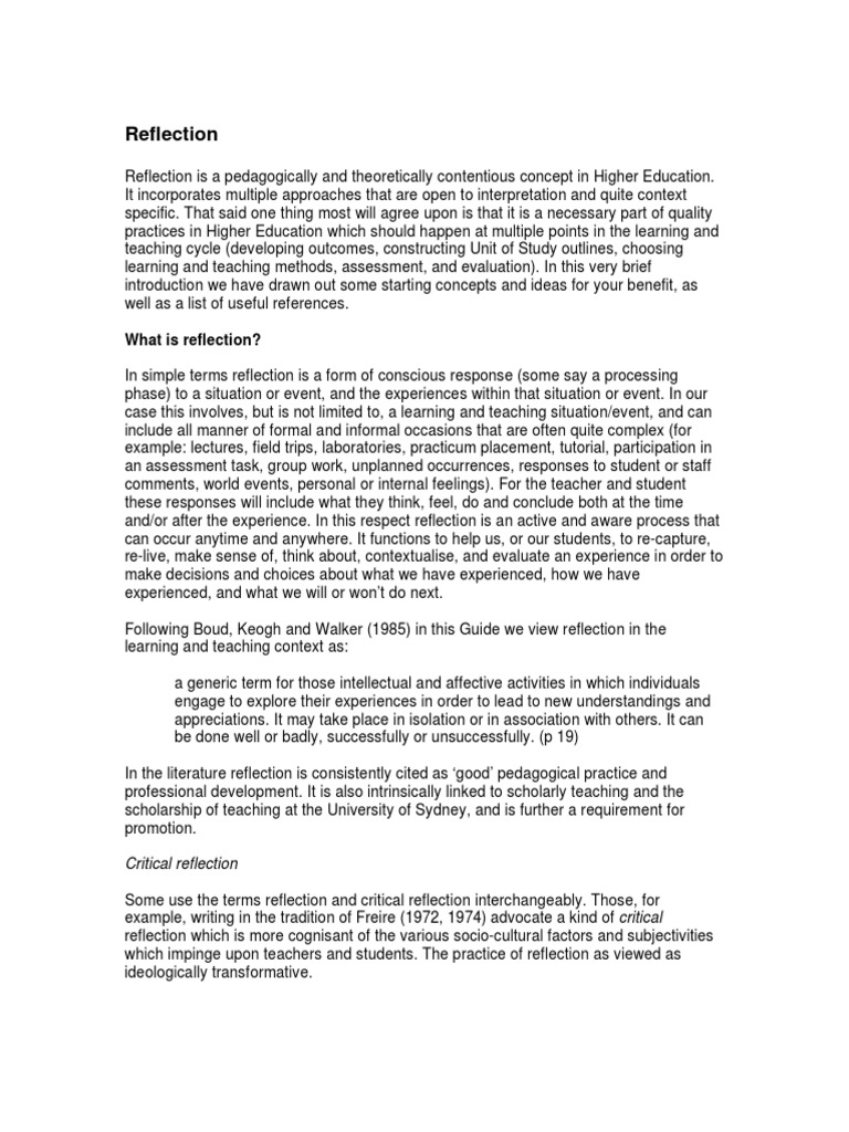 What Is Reflection? | PDF | Reflective Practice | Educational Assessment