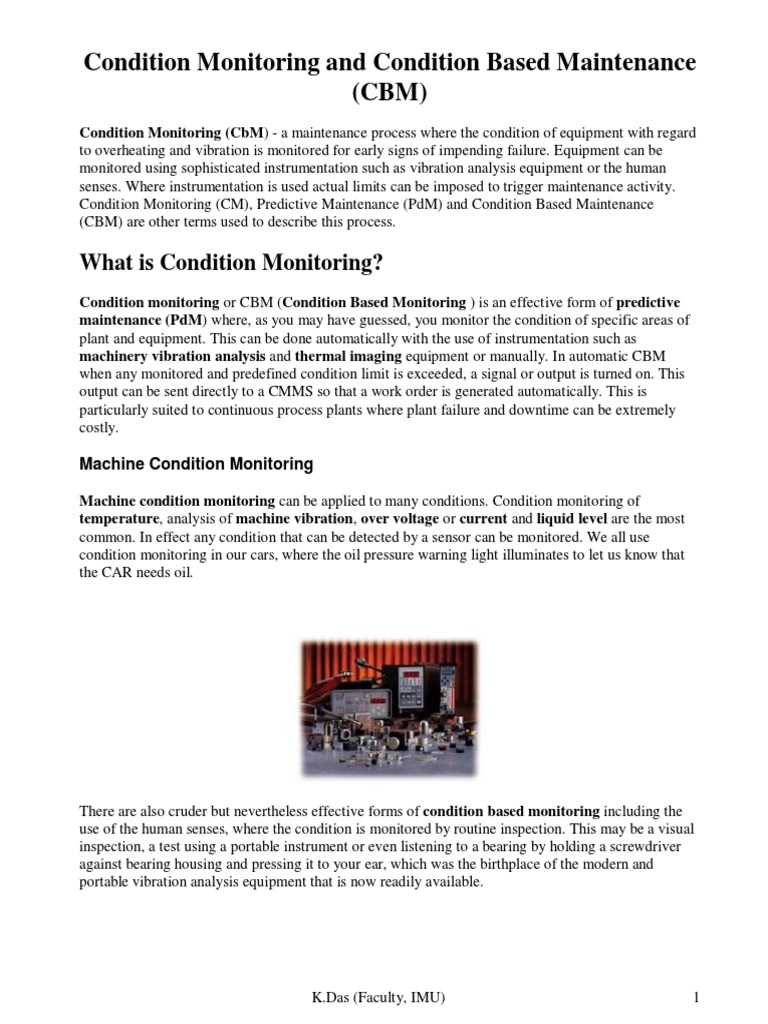 Condition Monitoring and Condition Based Maintenance (CBM) | PDF ...