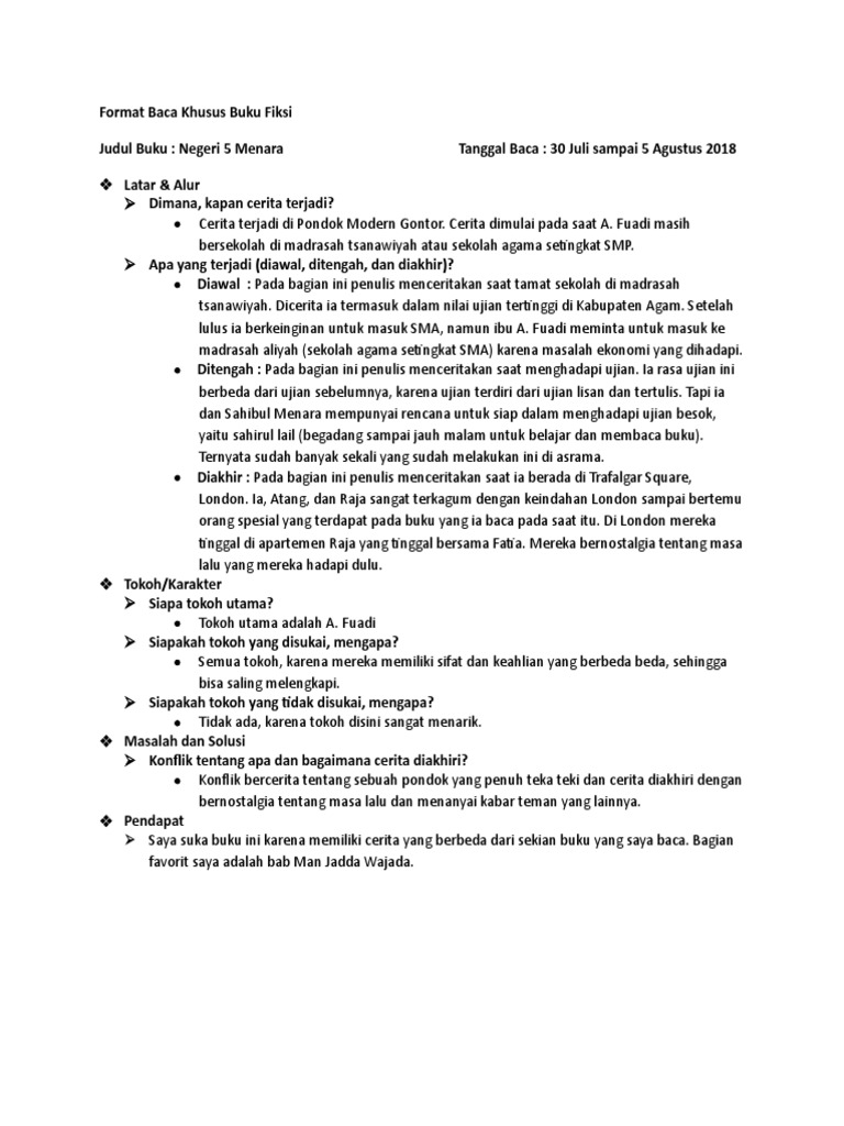 Format Khusus Laporan Buku Fiksi Pdf