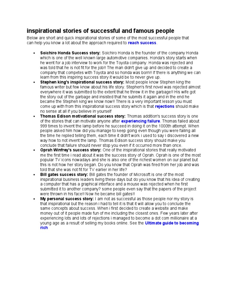 Inspirational Stories of Successful and Famous People Reach Success