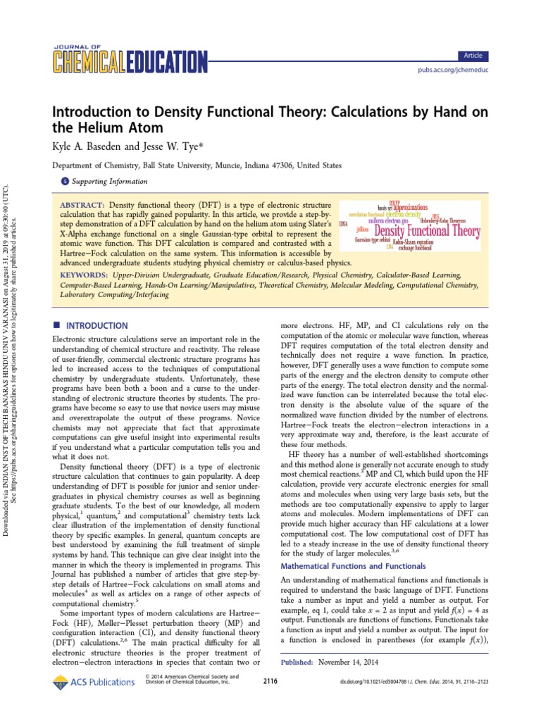 Introduction To Density Functional Theory: Calculations by Hand On The ...
