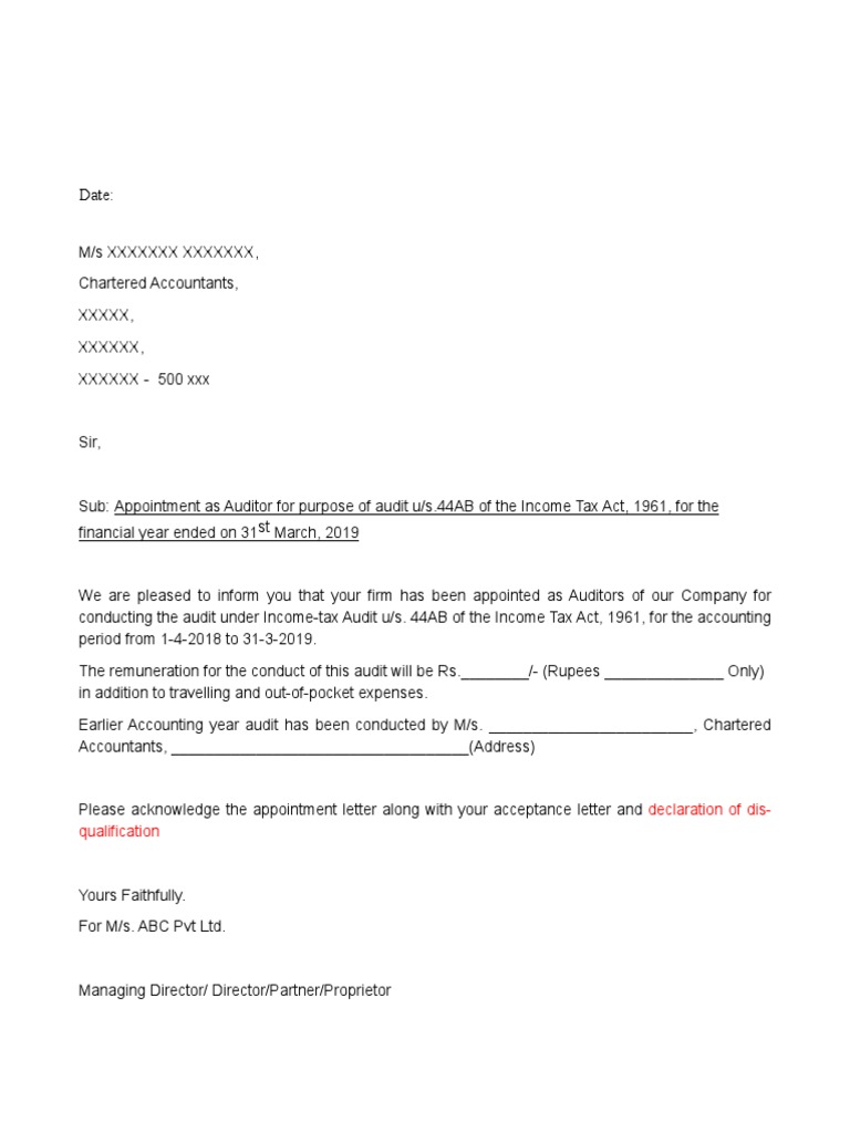 Tax Auditor Appointment Confirmation | PDF | Finance & Money Management