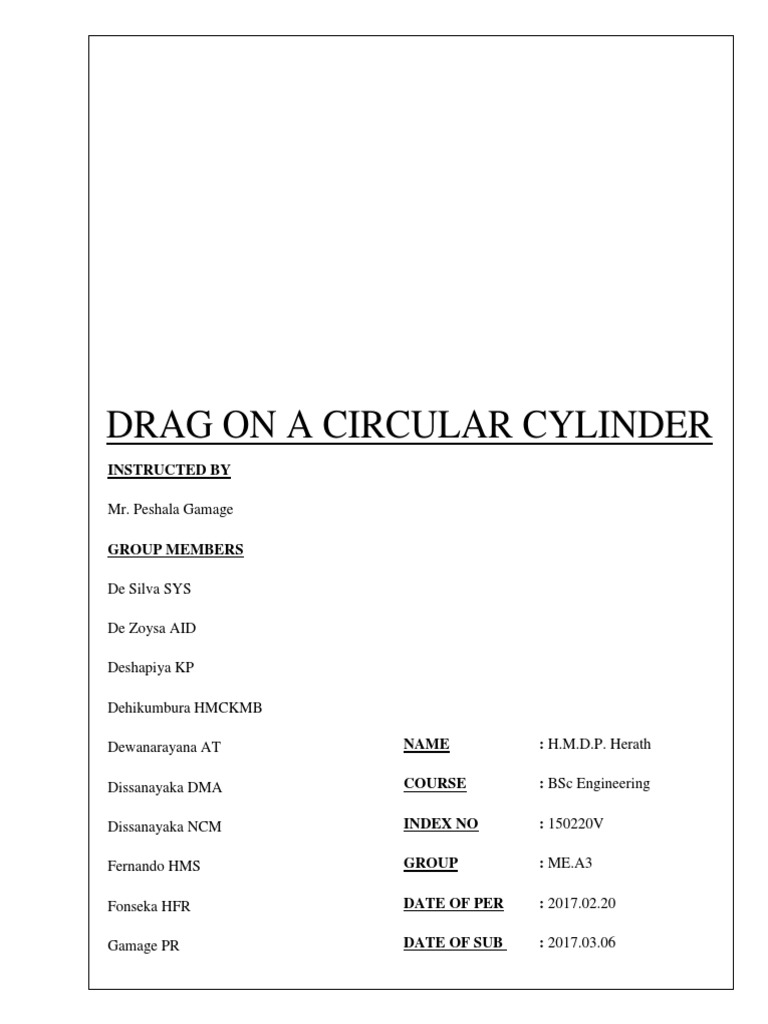 Drag Force Analysis on Circular Cylinder | PDF | Drag (Physics) | Fluid ...