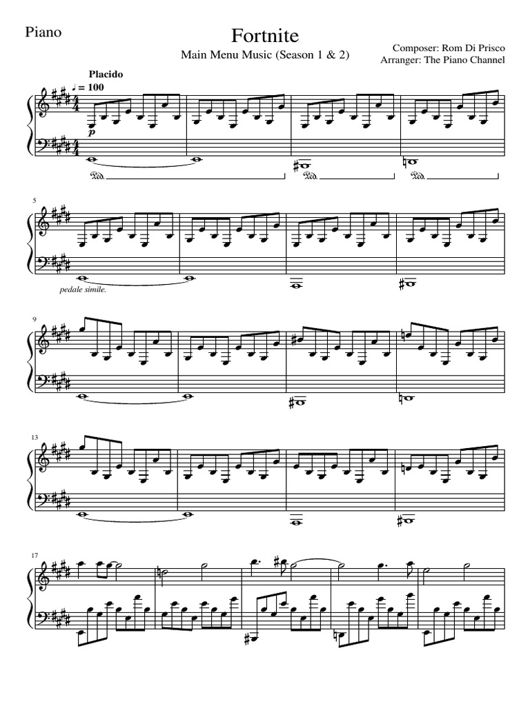 Fortnite Menu Theme Medley Fortnite Menu Music Season 1 2 Piano Cover Sheet Music