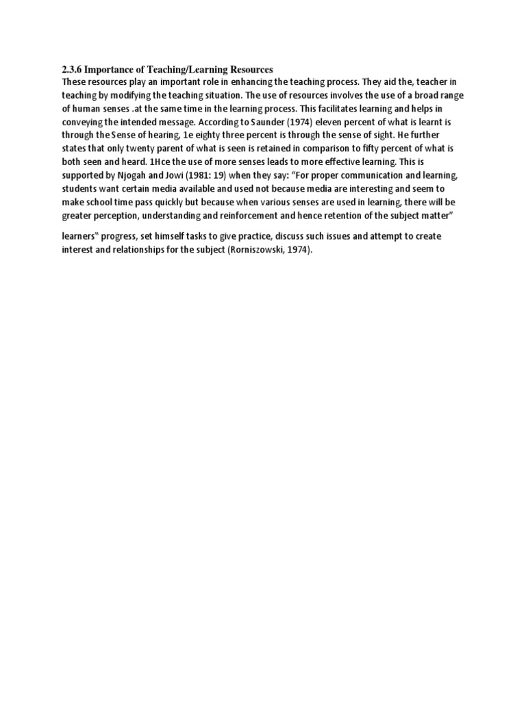 Importance of Teaching Learning Resources PDF