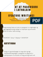 Pagsulat at Pagsusuri NG LATHALAIN (Feature Writing
