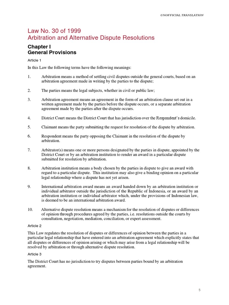 law-no-30-of-1999-arbitration-and-alternative-dispute-resolutions