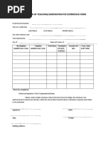 Verfication of Teaching/Administrative Experience Form