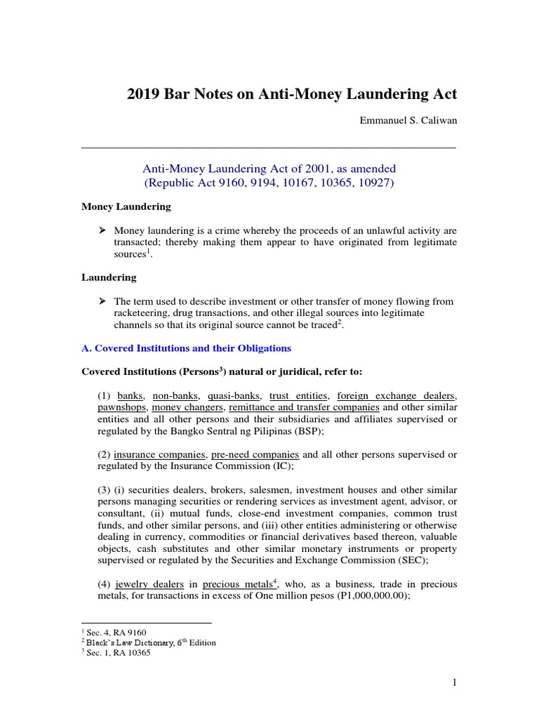 2019 Bar Notes On Anti-Money Laundering PDF | PDF | Money Laundering ...