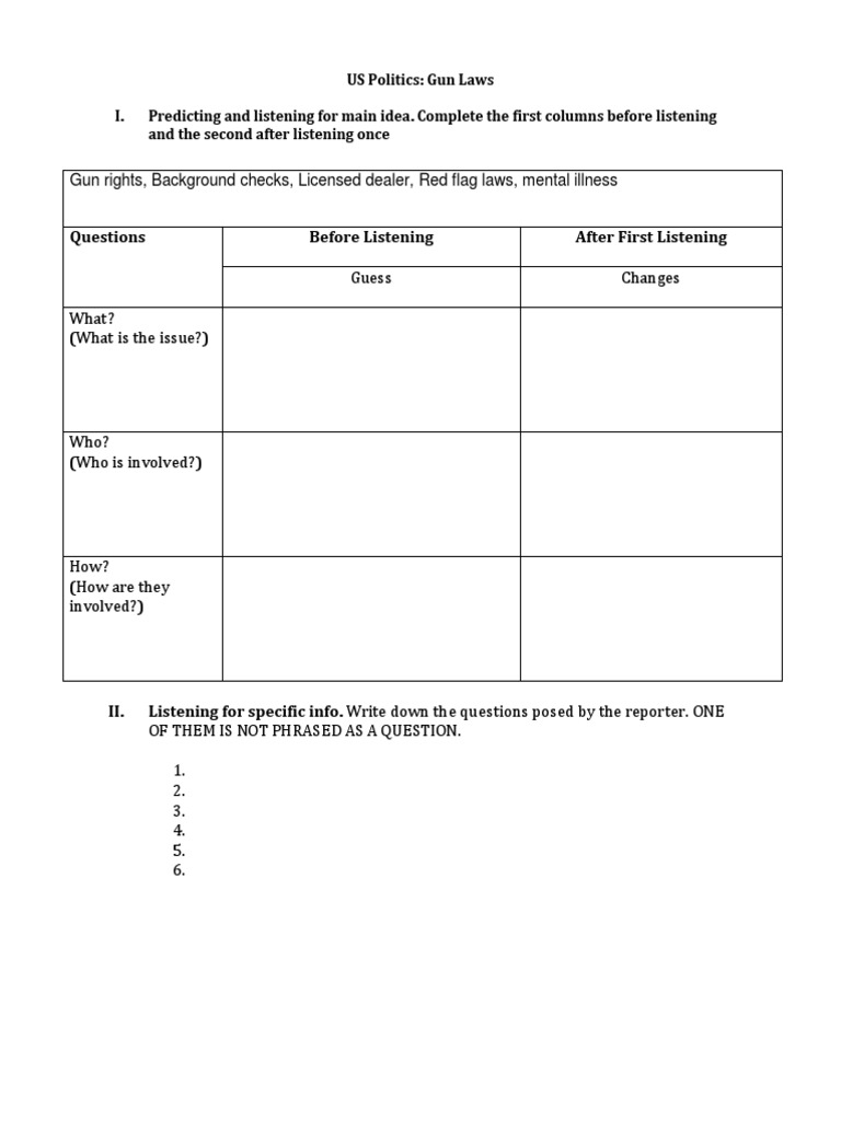 Gun Laws Worksheet PDF Overview Of Gun Laws By Nation Gun