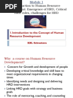 Introduction To Human Resource Development: Emergence of HRD, Critical HRD Roles, Challenges For HRD