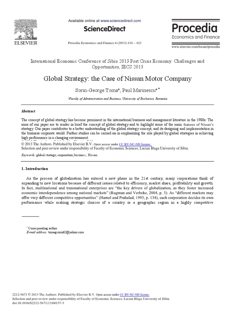 Global Strategy: The Case of Nissan Motor Company: Sciencedirect | PDF