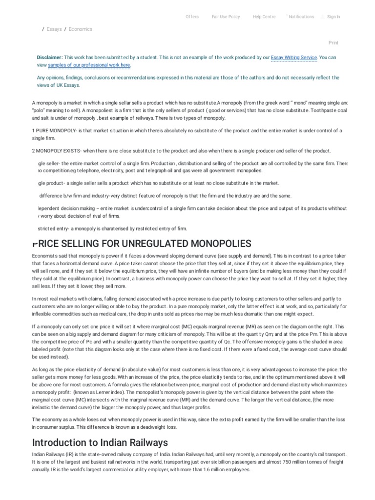 Indian Railways: A Monopoly Case Study | PDF | Monopoly | Demand