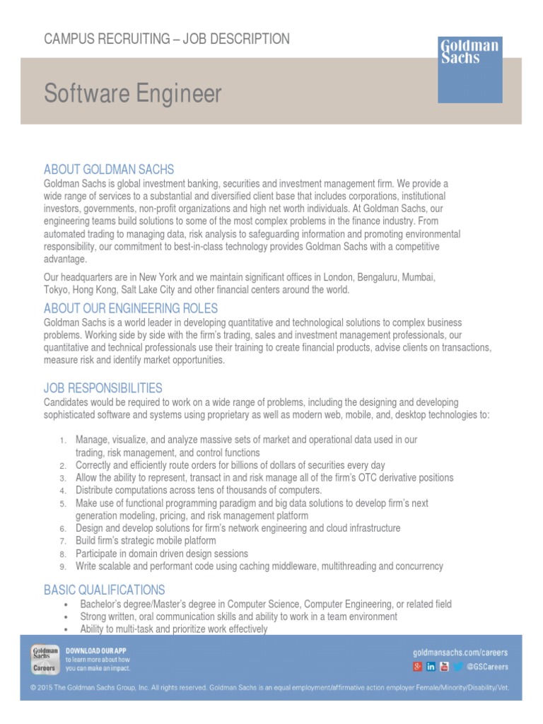 Goldman Sachs Software Engineer Role | PDF | Computing | Areas Of ...