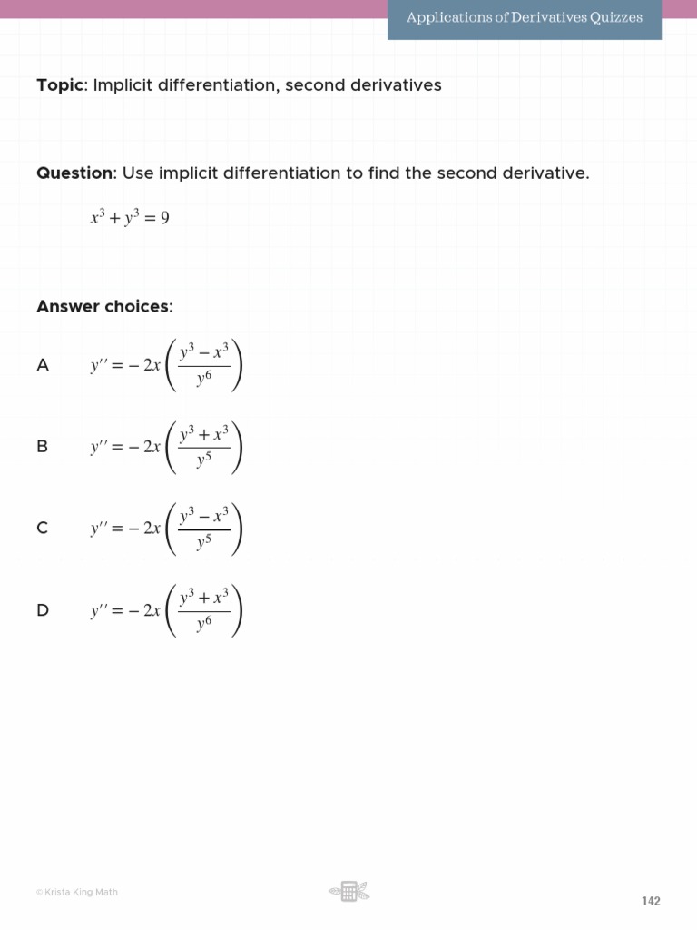 Second Derivatives via Implicit Differentiation | PDF | Functions And ...