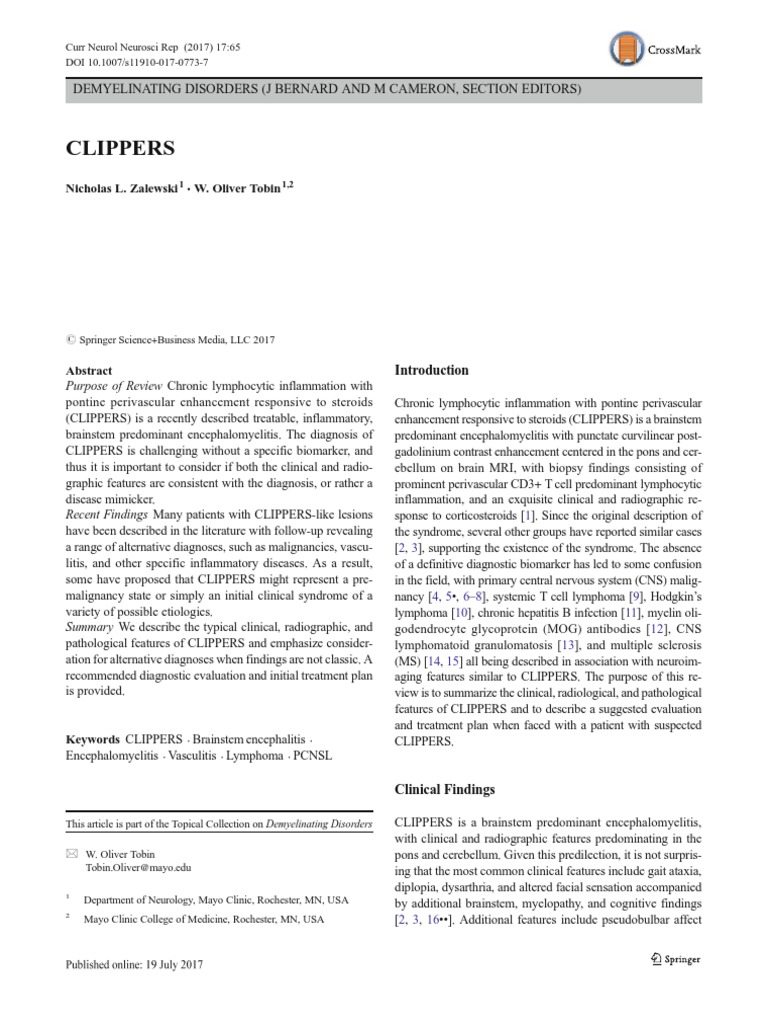 Clippers Demyelinating Disorders (J Bernard and M Cameron, Section